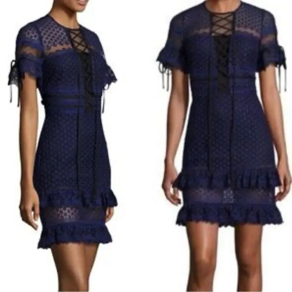 Parker Blue Ruffled Tie Front Sheath Mini Dress. XS